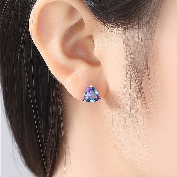 925 Sterling Silver Rainbow Stud Earrings - Picture 3 of 5